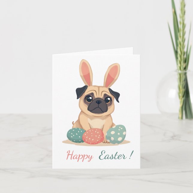 Tarjeta de Pascua con una foto de un pug (Anverso)