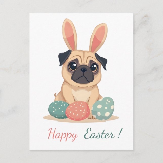 Tarjeta de Pascua con una foto de un pug (Anverso)