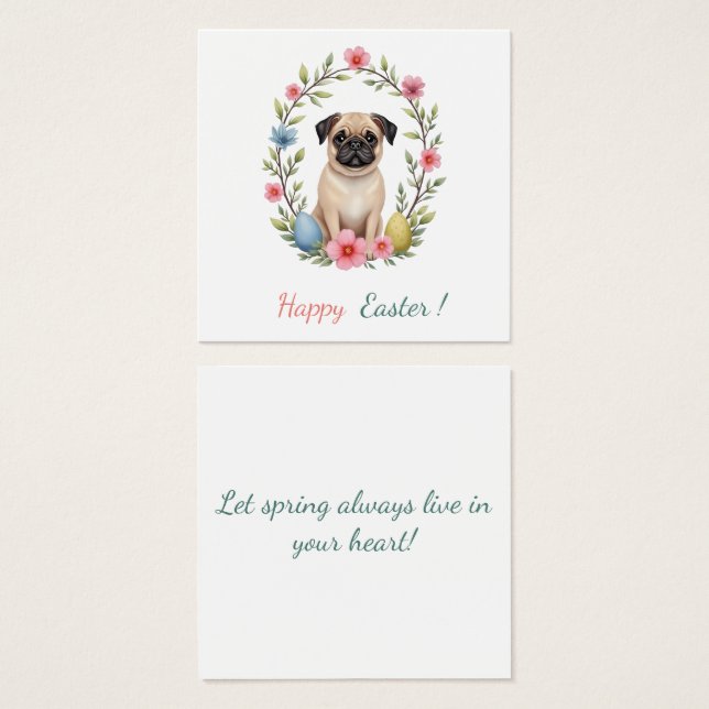Tarjeta de Pascua con una foto de un pug (Anverso y reverso)