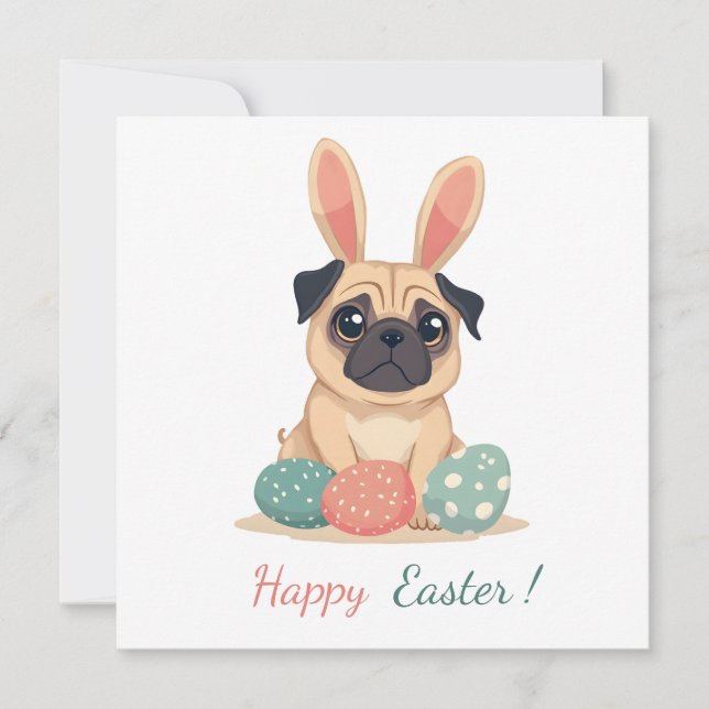 Tarjeta de Pascua con una foto de un pug (Anverso)