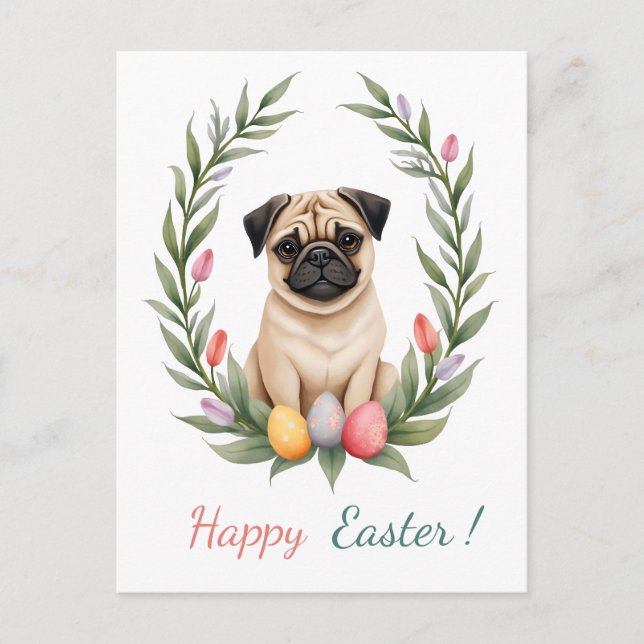 Tarjeta de Pascua con una foto de un pug (Anverso)