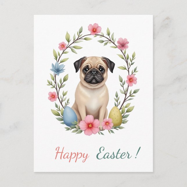 Tarjeta de Pascua con una foto de un pug (Anverso)