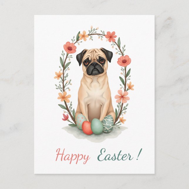 Tarjeta de Pascua con una foto de un pug (Anverso)