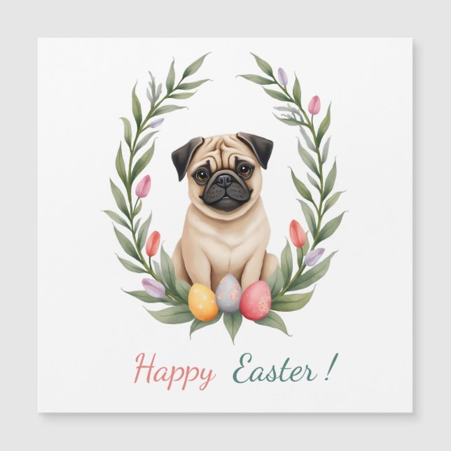 Tarjeta de Pascua con una foto de un pug (Anverso)