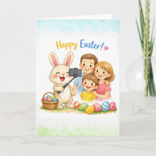 Tarjeta de Pascua Conejo Selfie Familia Feliz