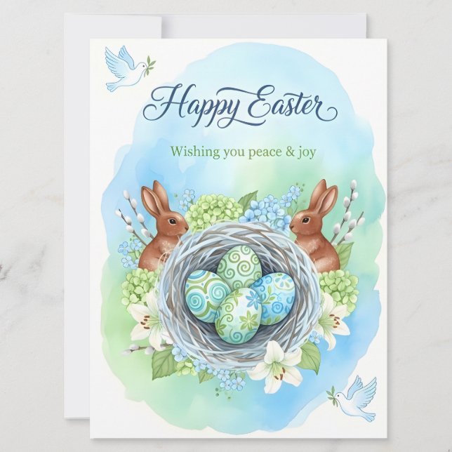 Tarjeta de Pascua de Acuarela Feliz (Anverso)