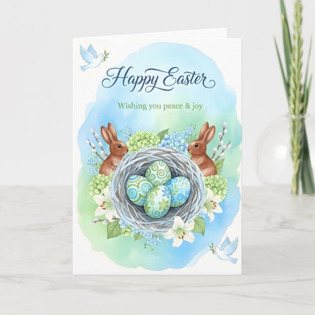 Tarjeta de Pascua de Acuarela Feliz (Anverso)