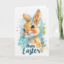 Tarjeta de Pascua de adorable conejo en acuarela