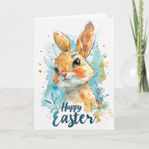 Tarjeta de Pascua de adorable conejo en acuarela