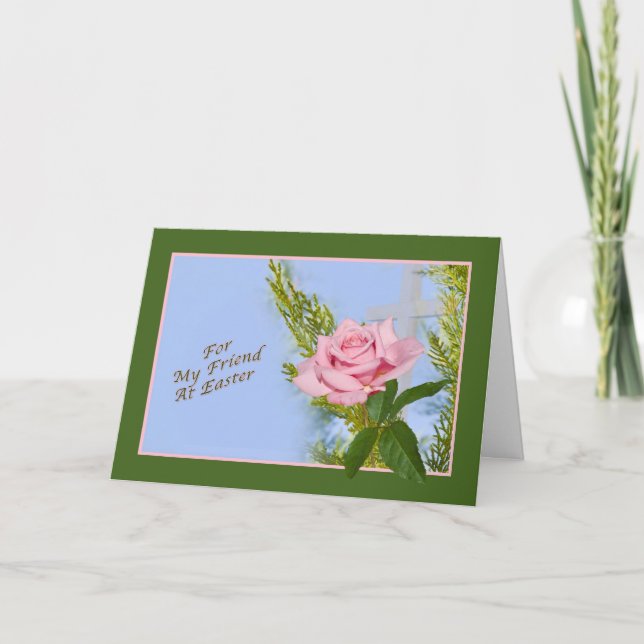Tarjeta de Pascua de Amigo con Rosa y cruz (Anverso)