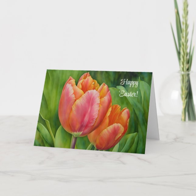 Tarjeta de Pascua de Arte de Flor de Tulipán de Pr (Anverso)