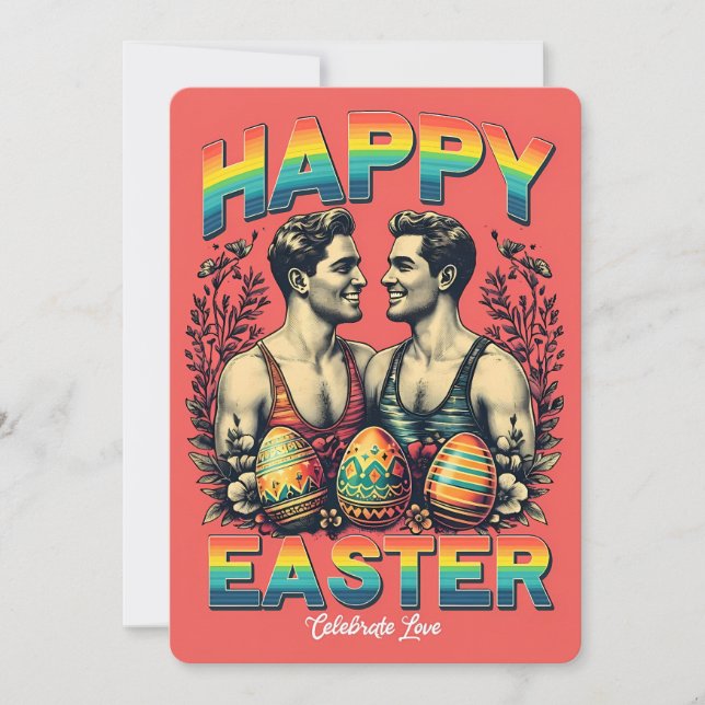 Tarjeta de pascua de arte gay de inspiración vinta (Anverso)