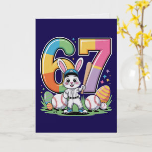 Tarjeta de Pascua de béisbol del conejo seis siete