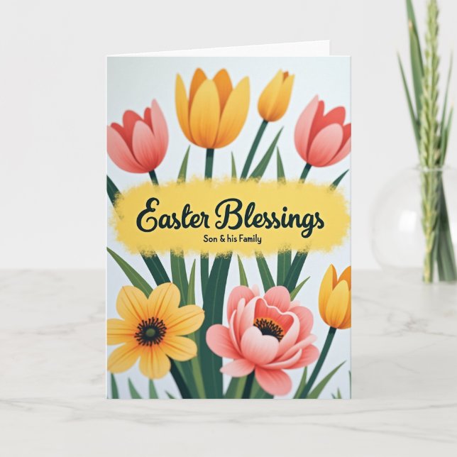 Tarjeta de Pascua de Bendiciones Florales (Anverso)