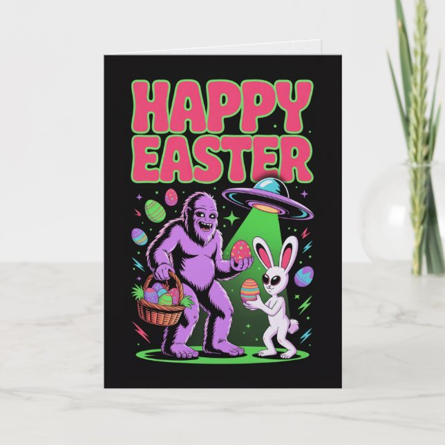 Tarjeta de Pascua de Bigfoot Alien (Anverso)