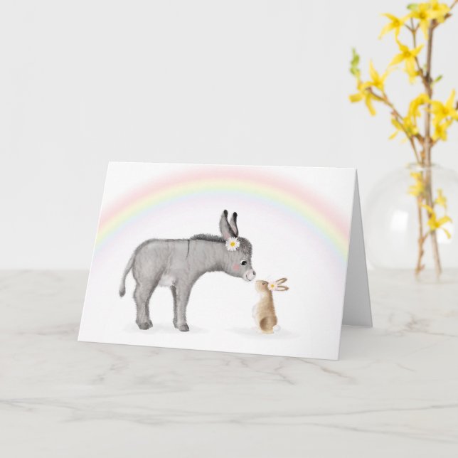 Tarjeta de pascua de burro y conejo (flor amarilla)