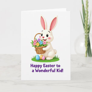 Tarjeta de Pascua de Cesta de Flores de Conejito
