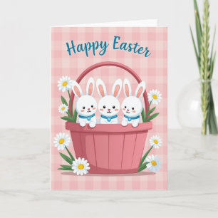 Tarjeta de Pascua de Cesta de Gingham de Conejo