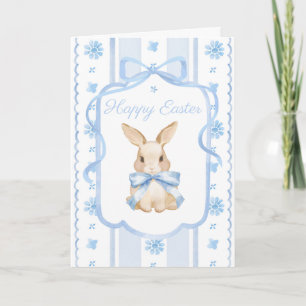 Tarjeta de Pascua de conejito con lazo de cottage