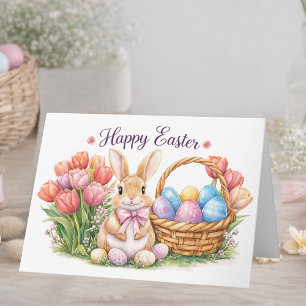 Tarjeta de Pascua de conejito en acuarela Tulipa