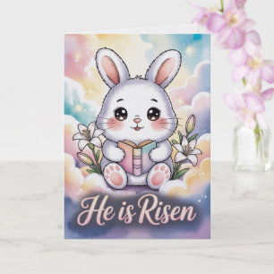 Tarjeta de Pascua de conejito kawaii 'Él ha resuci