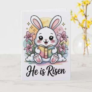 Tarjeta de Pascua de conejito kawaii 'Él ha resuci