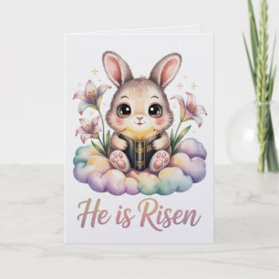 Tarjeta de Pascua de conejito Kawaii Él ha Resucit