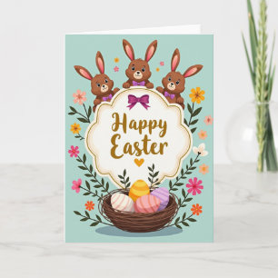 Tarjeta de Pascua de conejitos felices de primaver