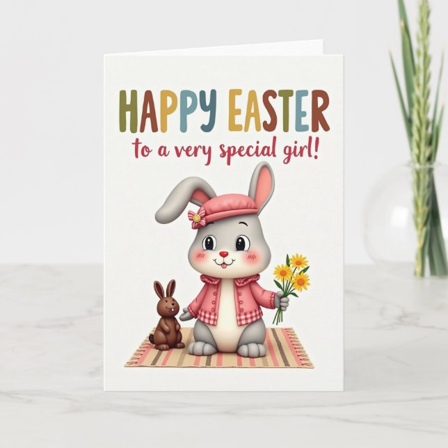 Tarjeta de Pascua de Conejo a Cuadros (Anverso)