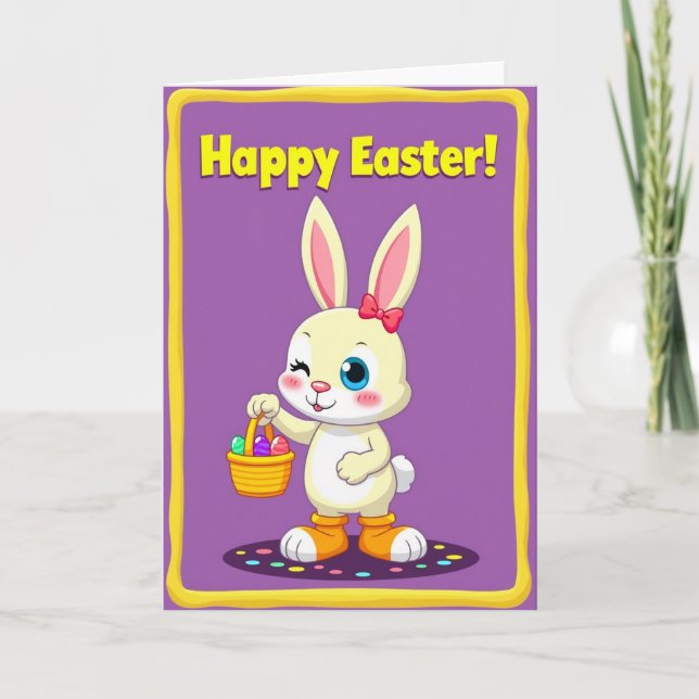 Tarjeta de Pascua de Conejo con Marco Ondulado (Anverso)