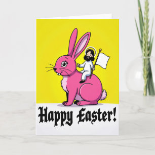 Tarjeta de Pascua de Conejo Feliz Rosa