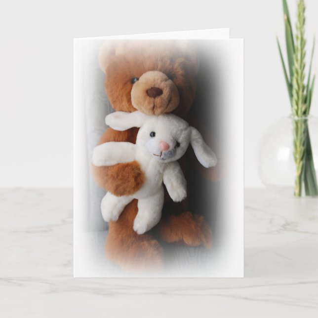 Tarjeta De Pascua De Conejo Y Oso (Anverso)