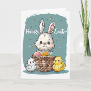 Tarjeta de Pascua de Conejo y Pollitos