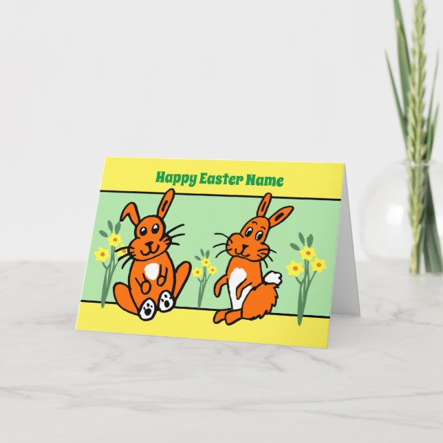 Tarjeta de Pascua de Conejos y Daffodils (Anverso)