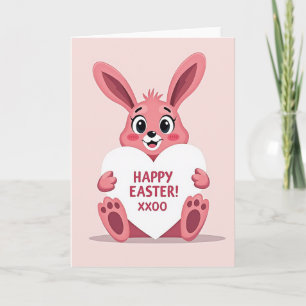 Tarjeta de Pascua de corazón de conejo rosa