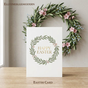 Tarjeta de Pascua de corona botánica elegante con 