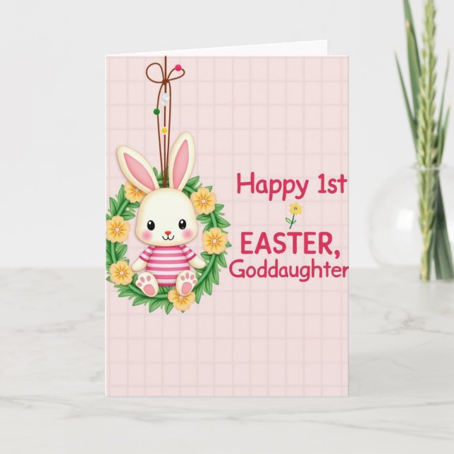Tarjeta de Pascua de Corona de Conejo Rayado (Anverso)
