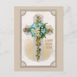 Tarjeta de Pascua de Cruz con Flores