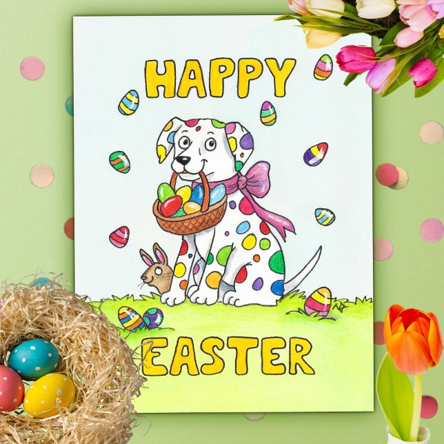 Tarjeta de Pascua de dálmata feliz (Subido por el creador)