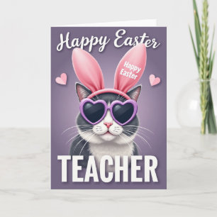 Tarjeta de Pascua de diversión felina para maestro
