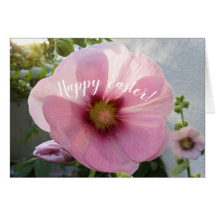 Tarjeta de Pascua de Flor Rosa brillante Hollyhock