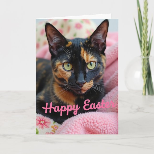 Tarjeta de Pascua de Gatito Adorable (Anverso)