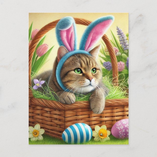 Tarjeta de Pascua de gato adorable (Anverso)