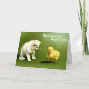 Tarjeta De Pascua De Gato Blanco Vintage Y Peep Ea
