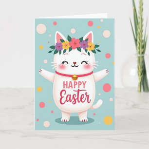 Tarjeta de Pascua de Gato Floral