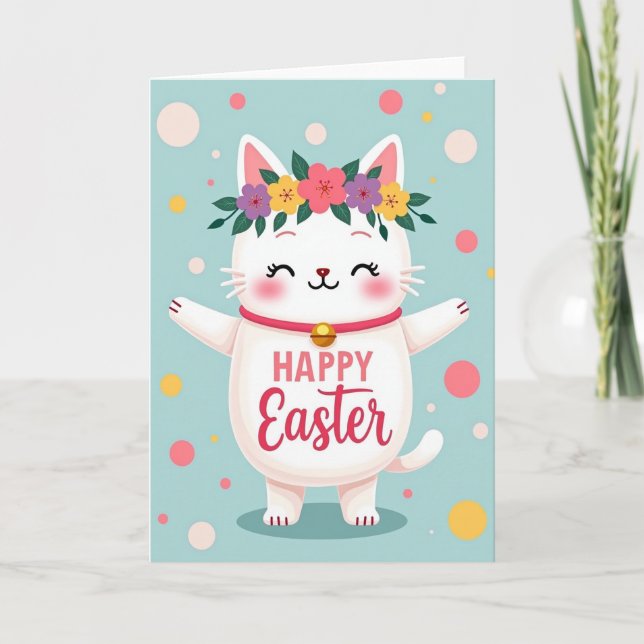 Tarjeta de Pascua de Gato Floral (Anverso)