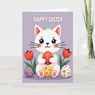 Tarjeta de Pascua de Gato Lindo Huevo