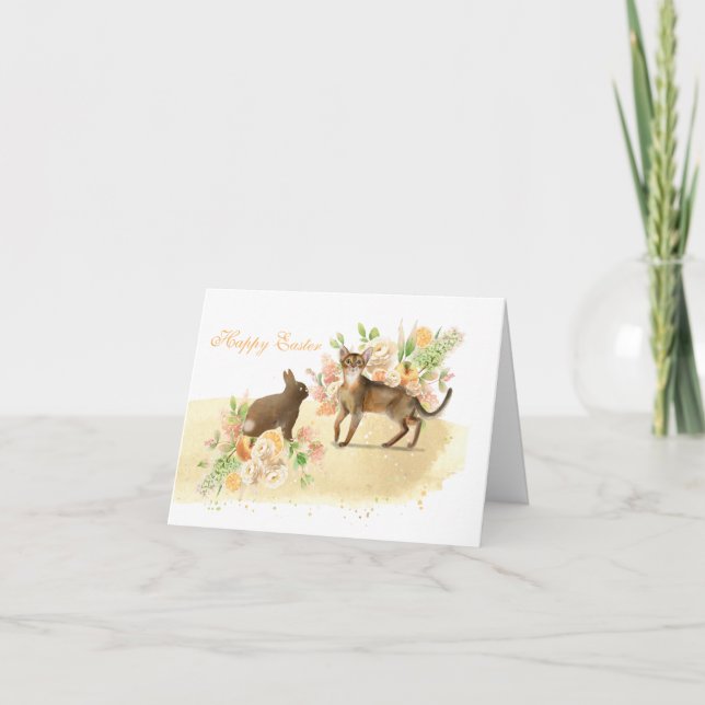Tarjeta de Pascua de Gato y Conejo del Gato (Anverso)