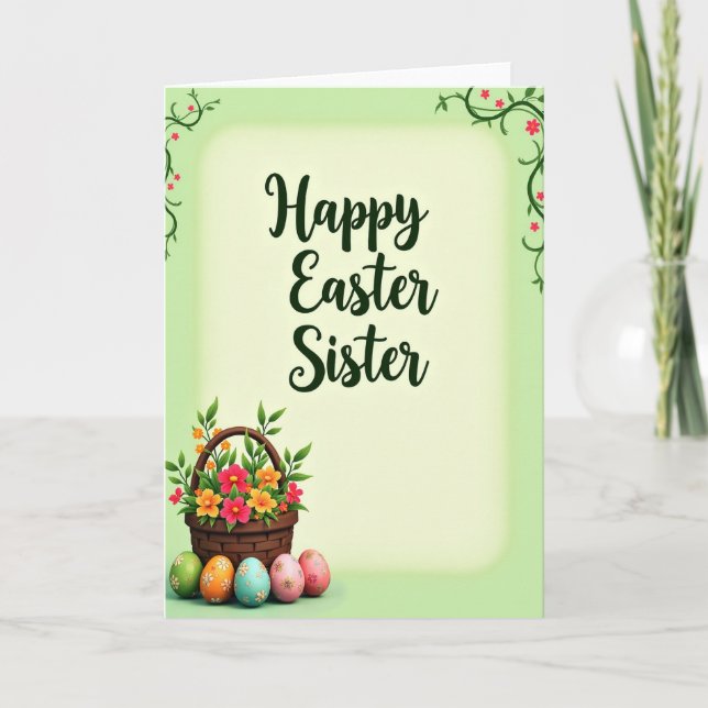 Tarjeta de Pascua de Hermana con Floral Falso (Anverso)