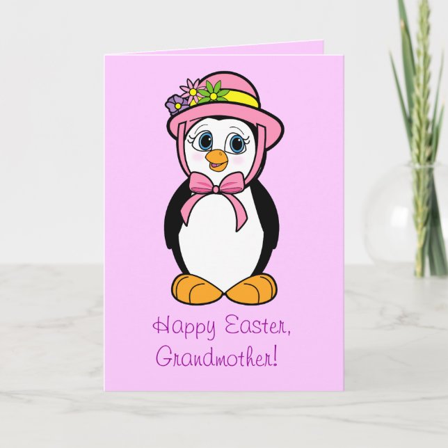 Tarjeta de Pascua de la Abuela: Pingüino en Bonnet (Anverso)